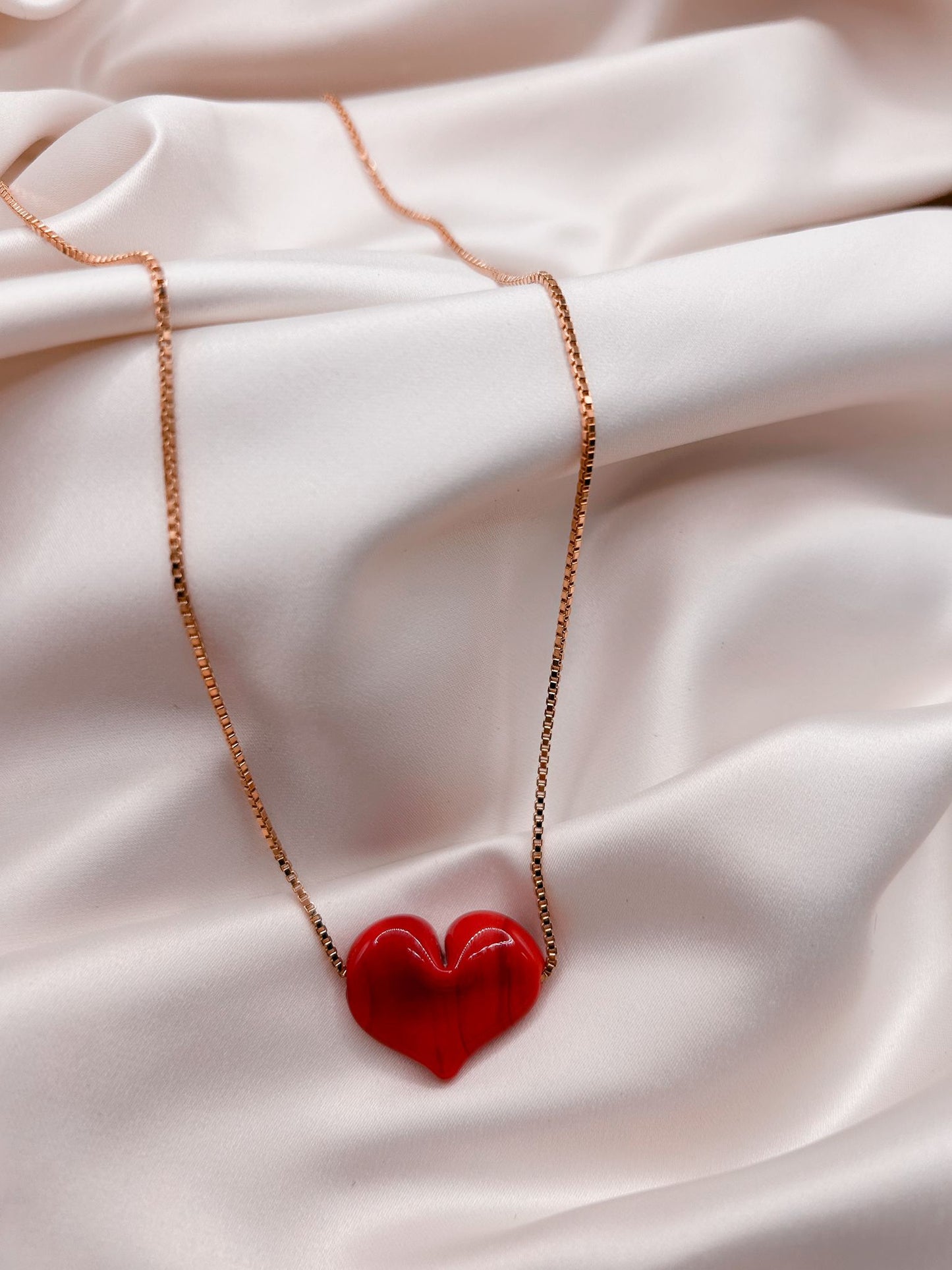Murano Necklace - Red & Pale Pink Heart
