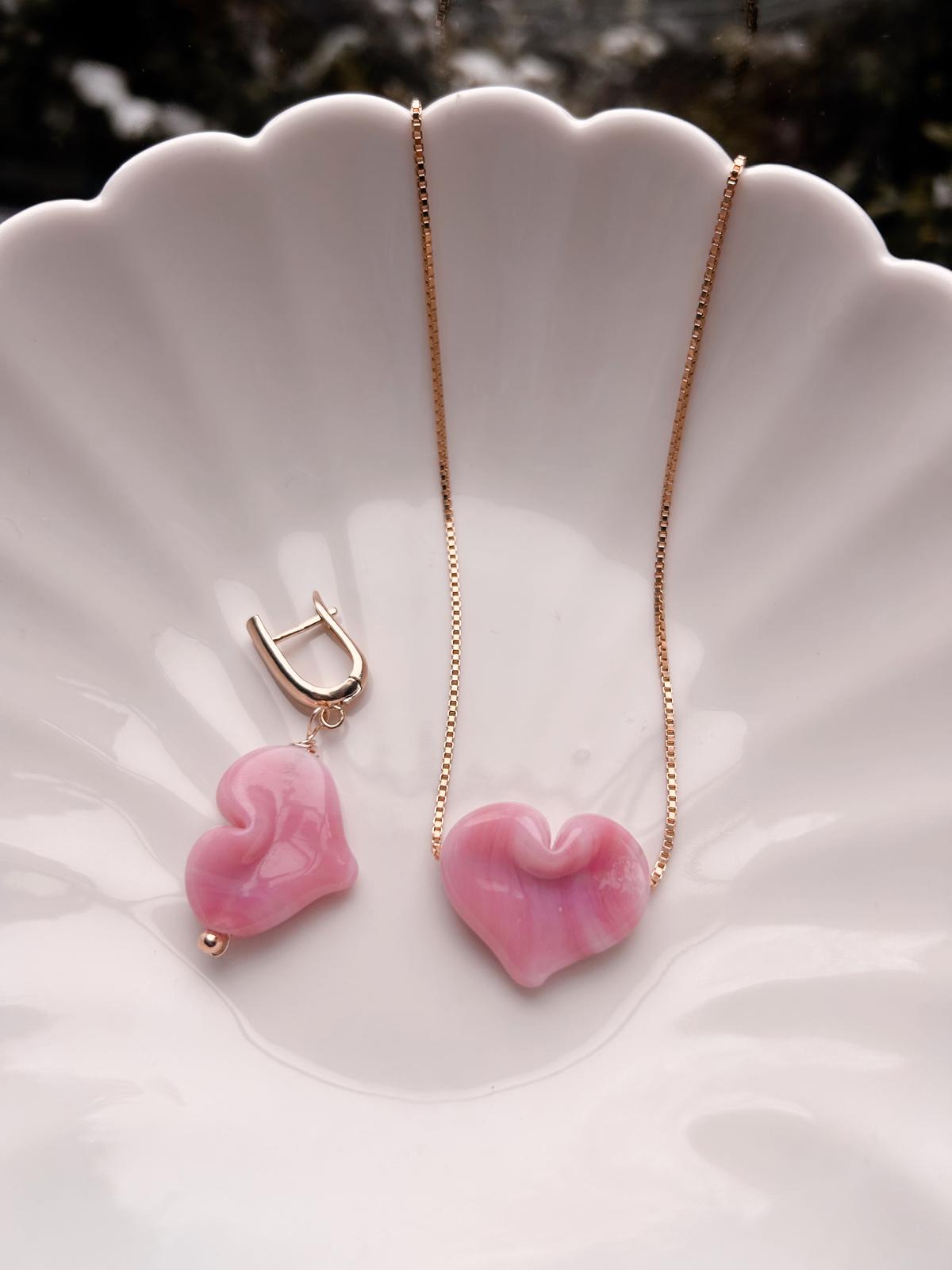 Murano Hoop Earrings - Red & Pale Pink Heart