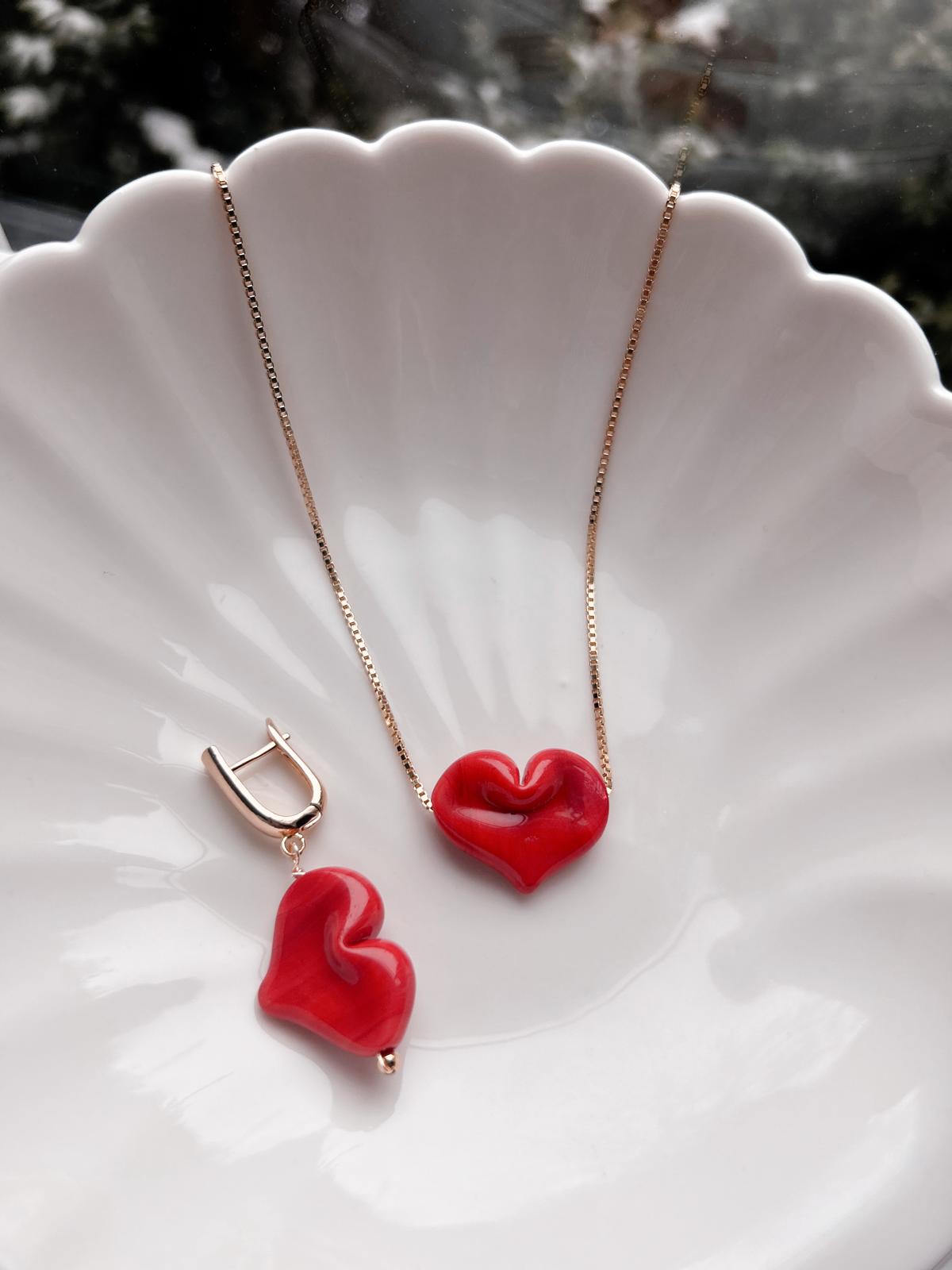 Murano Hoop Earrings - Red & Pale Pink Heart