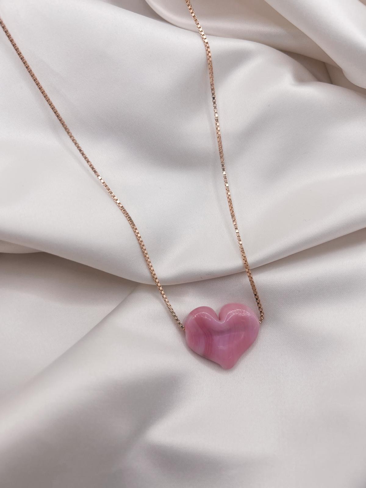 Murano Necklace - Red & Pale Pink Heart