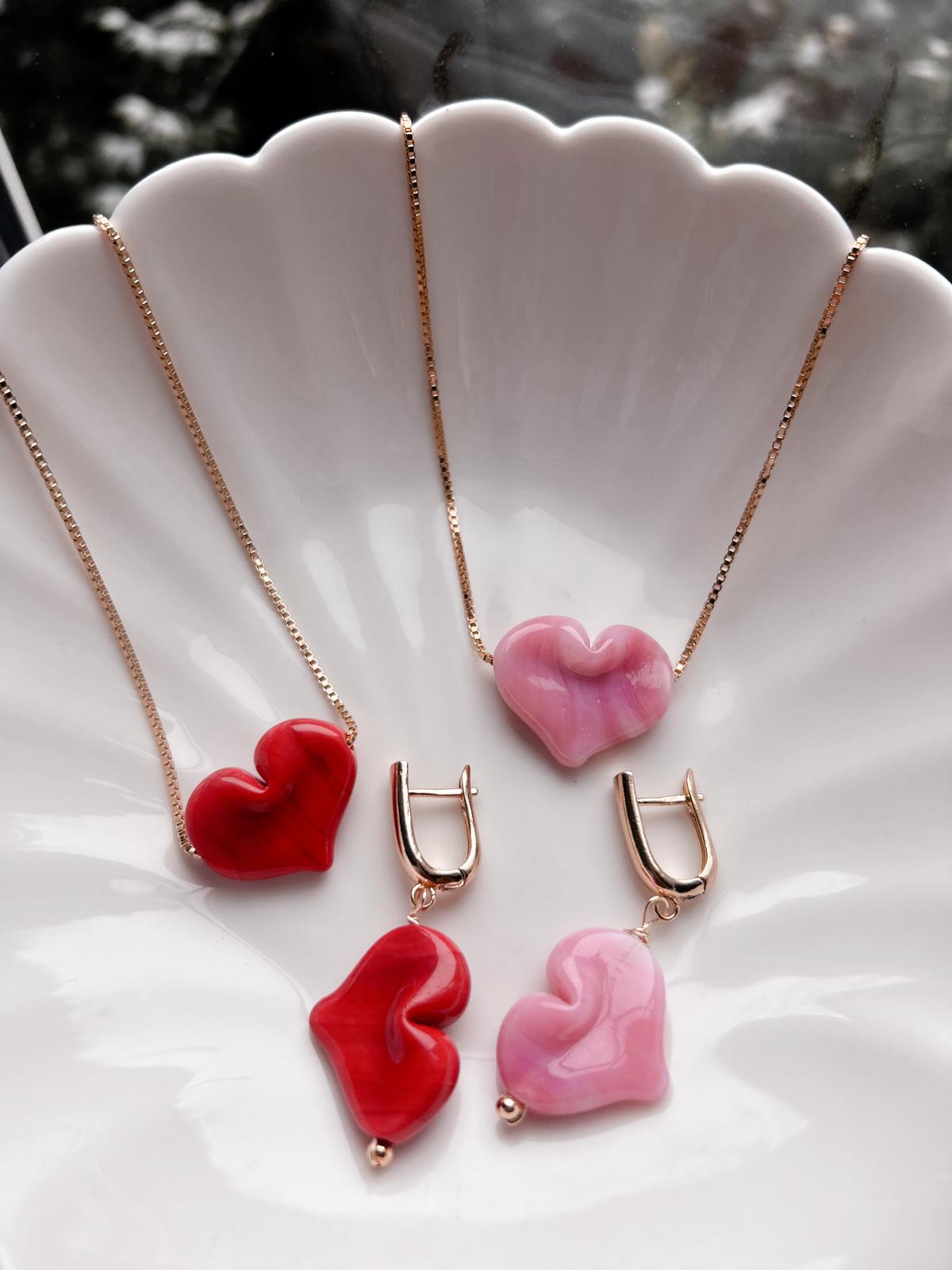 Murano Hoop Earrings - Red & Pale Pink Heart